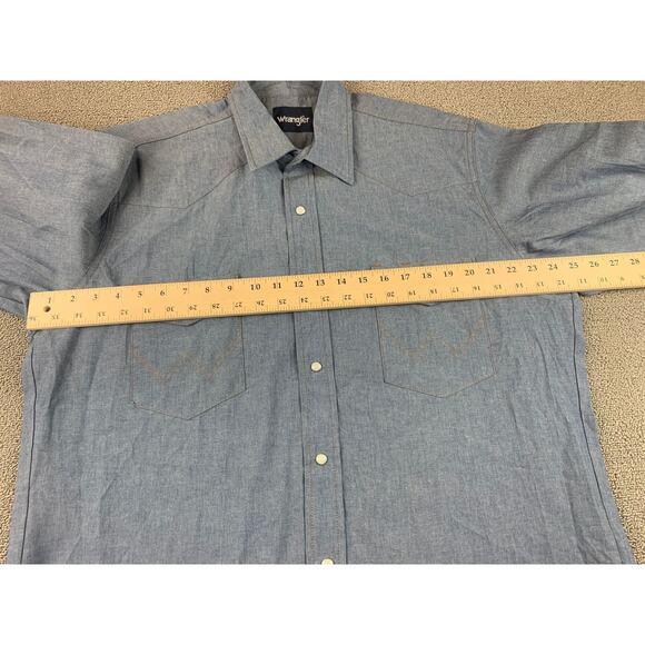 Y2K Wrangler Men's 17x35 Blue Shirt with Western Pearl Snaps‎ Long Sleeve - Picture 7 of 10